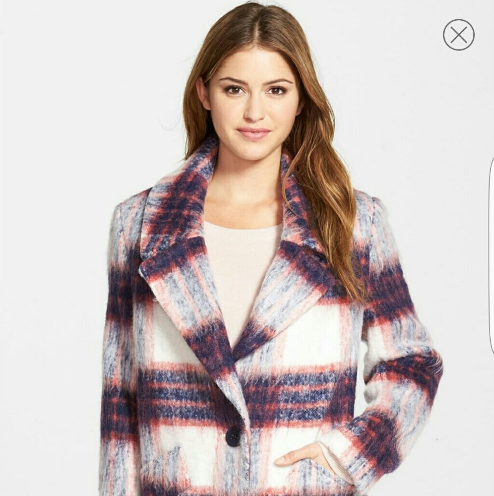 NEW ⭐️ Kenneth Cole Brushed Plaid Reefer Coat